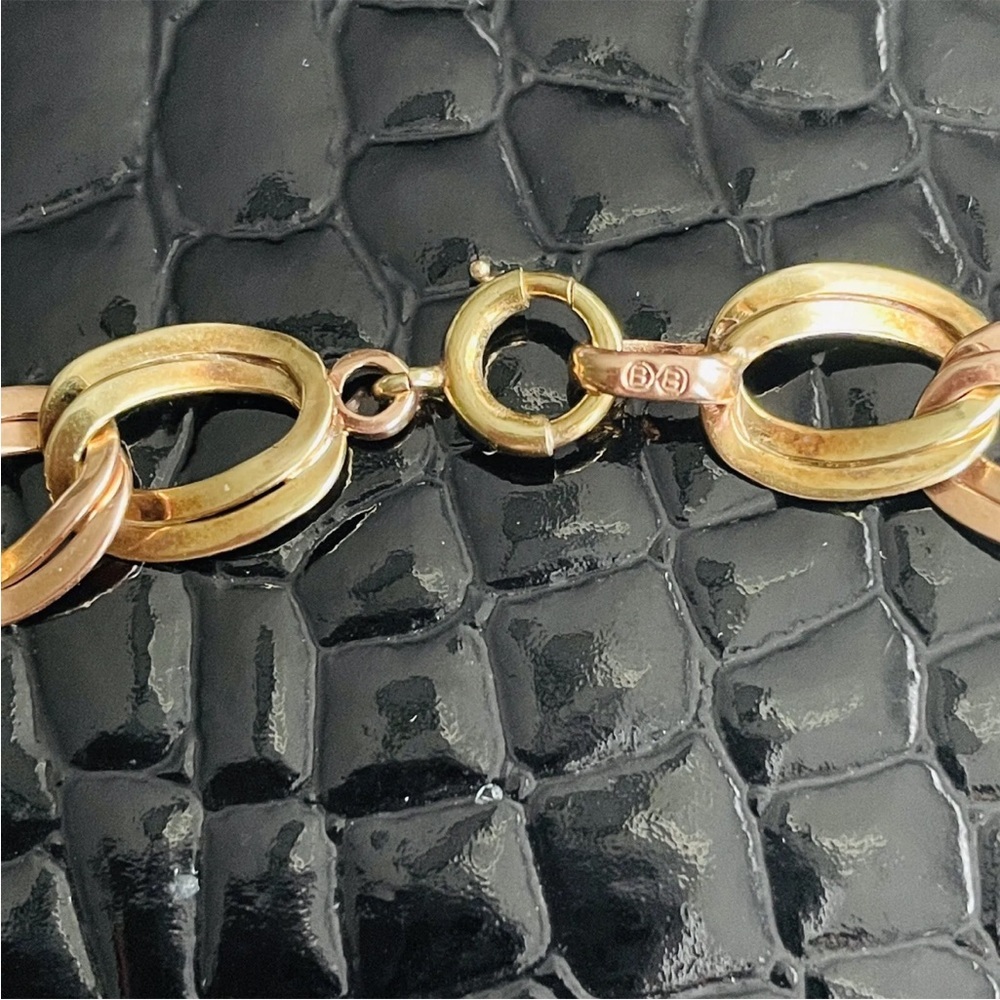 BIG 14K Solid Gold Binder Bros NY 2 Tone Graduated Chain Link Necklace 1950s MCM - Picture 9 of 10